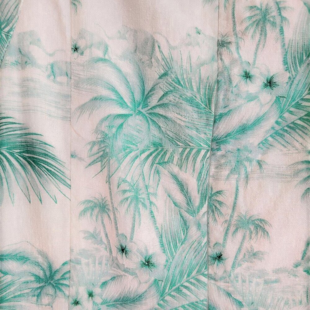 Linen Lux XS Teal Palm Print Linen Blend Mini Dress Square Neck Puff Sleeve Cute - Picture 9 of 14